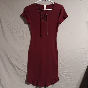 No Boundaries Girls Dress Maroon Sz L Large 11-13 Short Sleeve NOBO